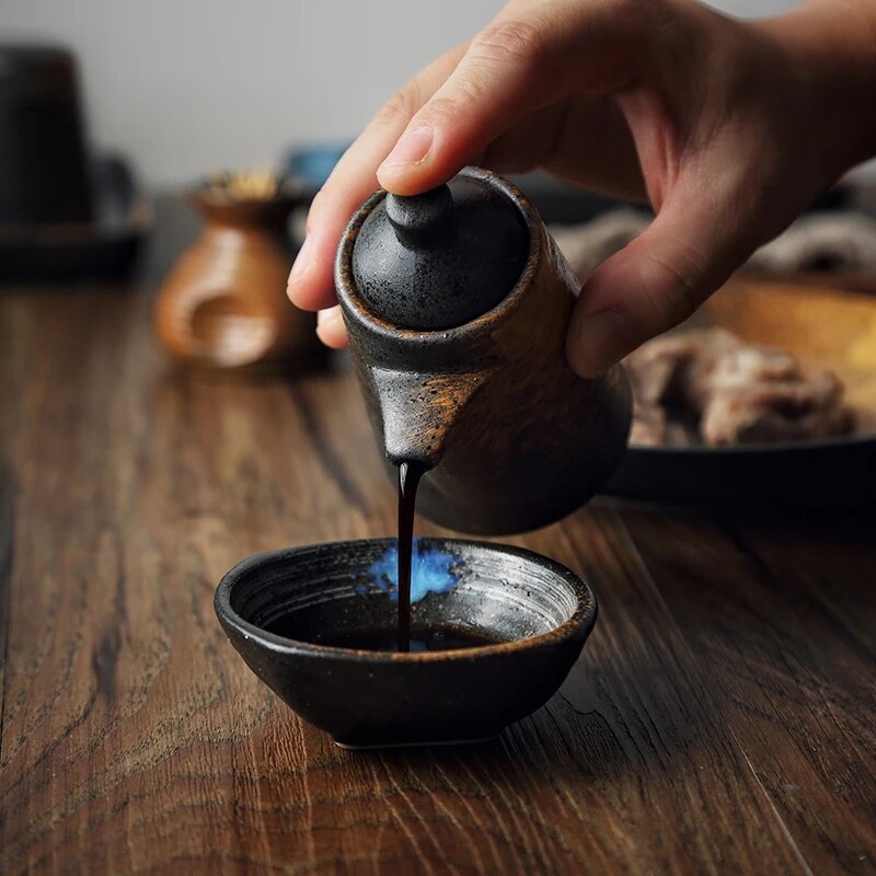 Japanese and Korean Seasoning Bottle Set Japanese Cuisine Sashimi Soy Sauce Bottle Pepper Pot Ceramic Spice Bottle Jar Set Retro
