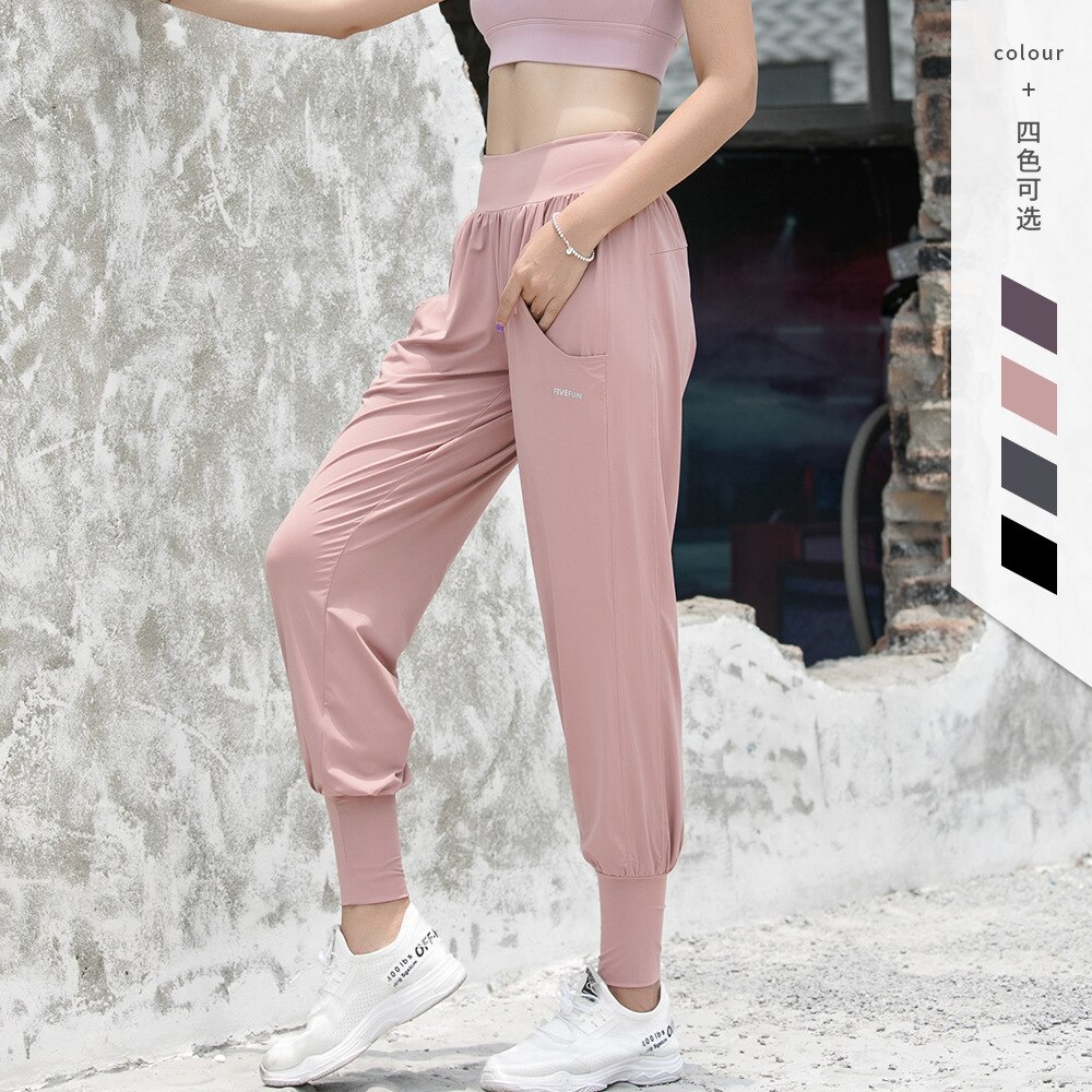 Joggers Women Pants Nylon Lycra Elastic Running Gym Sportswear High Waist With Pockets Loose Comfortable Leggings 3 Colors