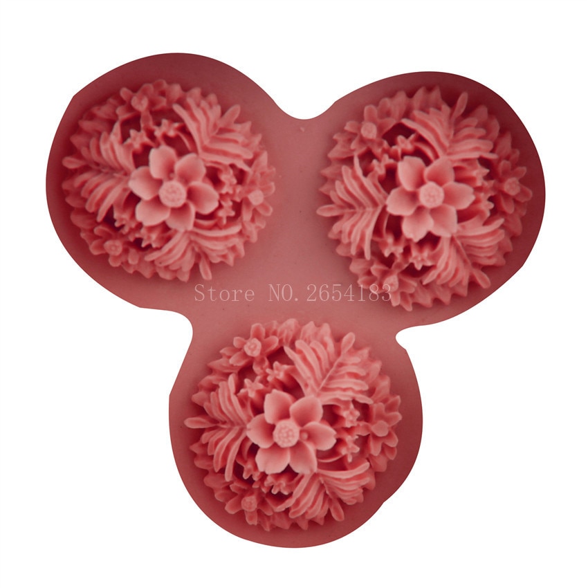 3 håll blomma lotus silikonfondant tvål 3d kakform cupcake gelé godis choklad dekoration bakverktyg formar  fq1761