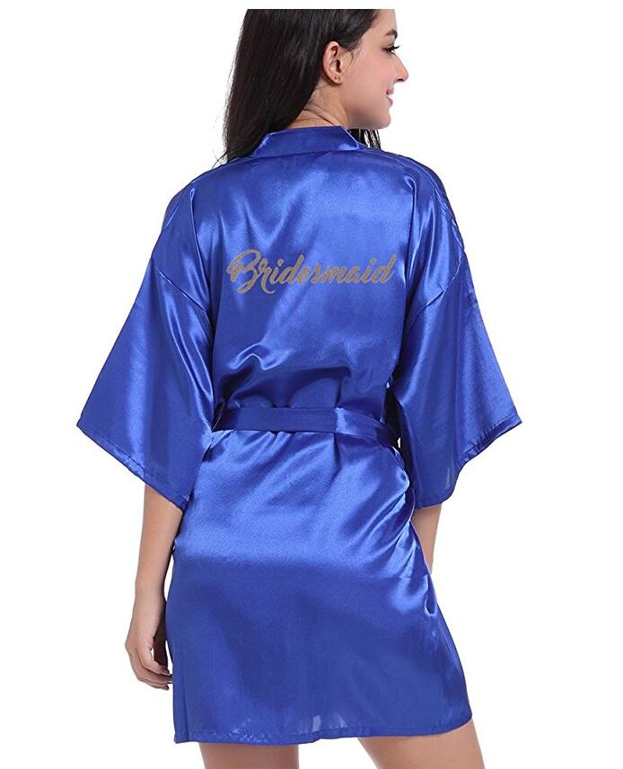 Rb91 sidenklänningar för brud och mor med guldbokstäver, sexiga kvinnor, korta satinklänningar för bröllop, kimono, sovplagg, gör dig redo, morgonrock