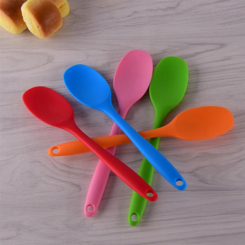 Silicone Soup Spoon Soft Long Handle Nonstick Kids Scoop Food Serving Spoon