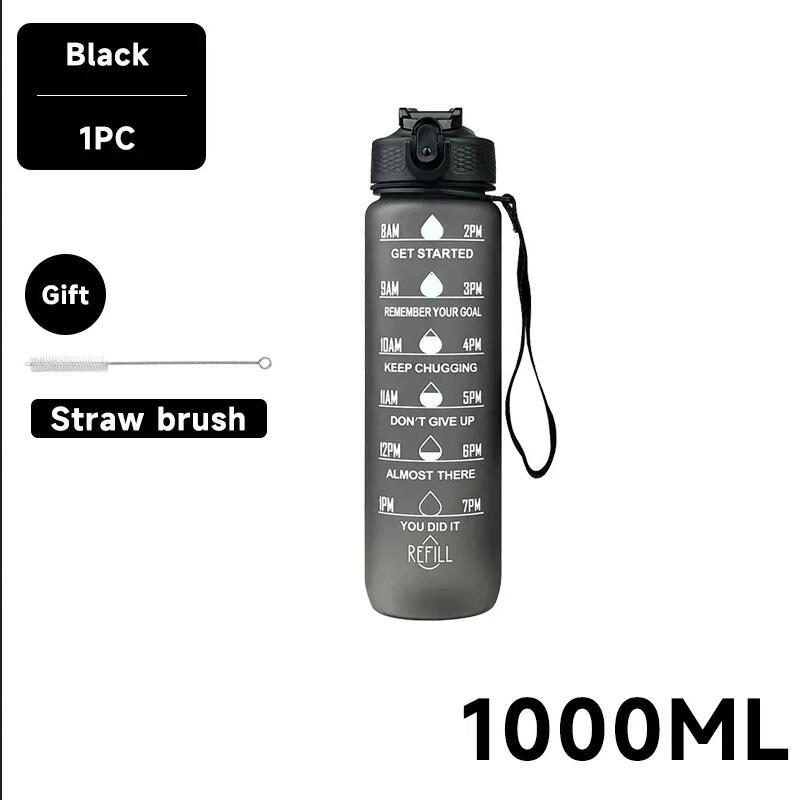 1 Liter Water Bottle Motivational Sport Water Bottle Leakproof Drinking Bottles Outdoor Travel Gym Fitness Jugs For Kitchen: black