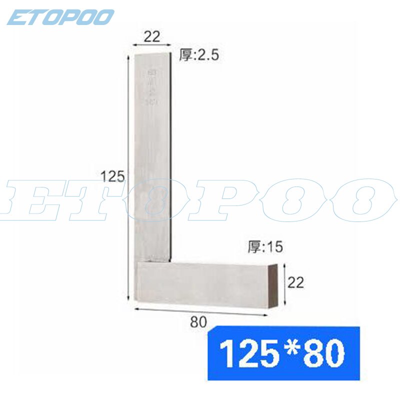 90 Degree Right Angle Engineer Set Precision Ground Steel Hardened Angle Ruler Measurement Tool: 125X80mm