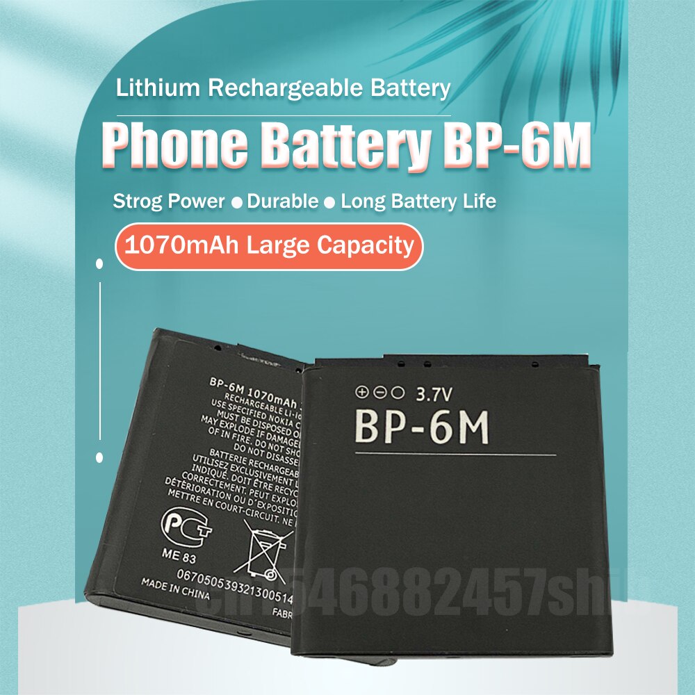 Batería de litio de repuesto para teléfono Nokia, 3,7 V, 1070mAh, BP-6M, BP6M, BP, 6M, 6233, 6280, 6288, N73, N77, N93, N93S, 1 ud.