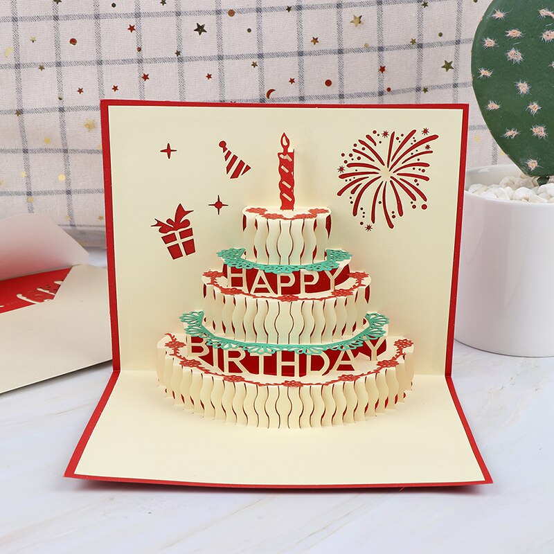 3D Happy Birthday Cake Postcard With Envelope Friends Greeting Cards