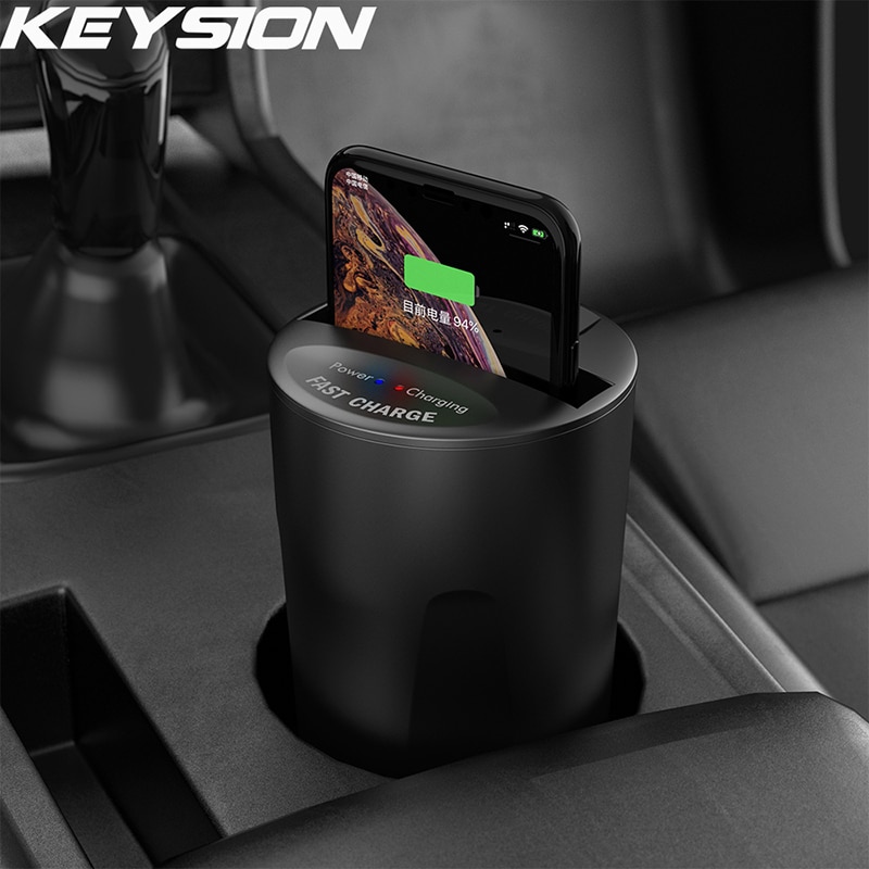 KEYSION 10W Fast Qi Wireless Charger for iPhone 11 Pro XS Max XR Car Cup Holder Charging Stand for Samsung S10 S9 S8 S7 Note 10