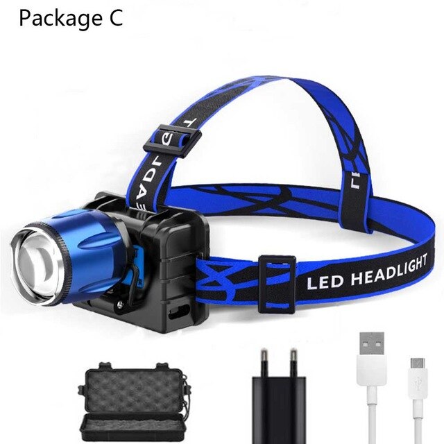 6000LM Dual Lichtbron Uv Led Paars Koplamp White Koplamp Torch Usb Oplaadbare Hoofdlamp Zoeken Vissen Camping: Package C