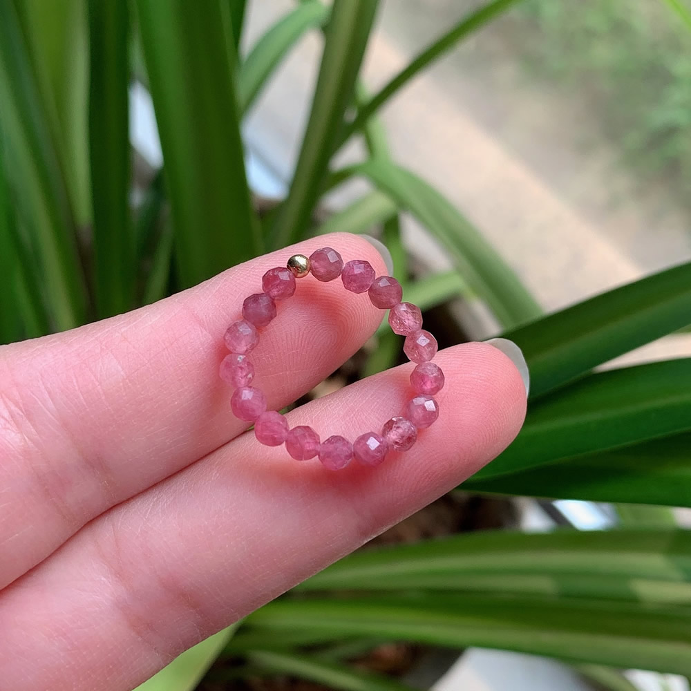 Natuurlijke Kristal Ringen Voor Vrouwen Wedding Party Shiny Quartz Amazoniet Roze Toermalijn Minimalisme Elastische Verstelbare Ring Boho: Pink Tourmaline