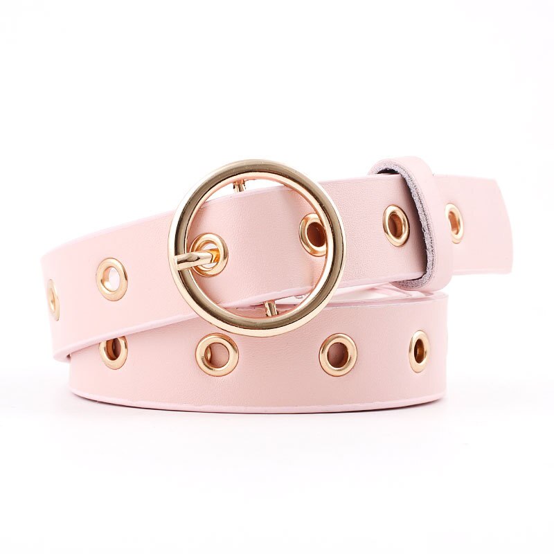 Goldene Kreis Stift schnalle Öse Nieten Gürtel frauen Neue PU Leder Jeans gürtel lässig p106