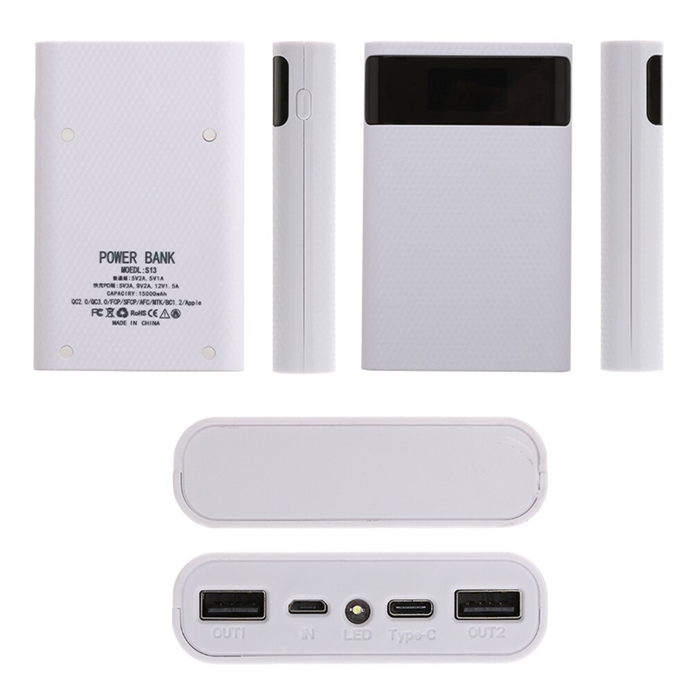 Latest QC 3.0 Fast Charge Dual USB Type C Power Bank Case DIY 4x18650 Mobile Phone 15000mAh Battery Storage Box Without Battery