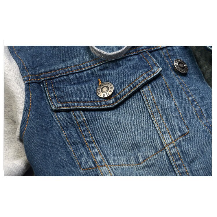 Höst herrjacka jeansjacka med huva jeans sweatshirt ärm jeansjacka!