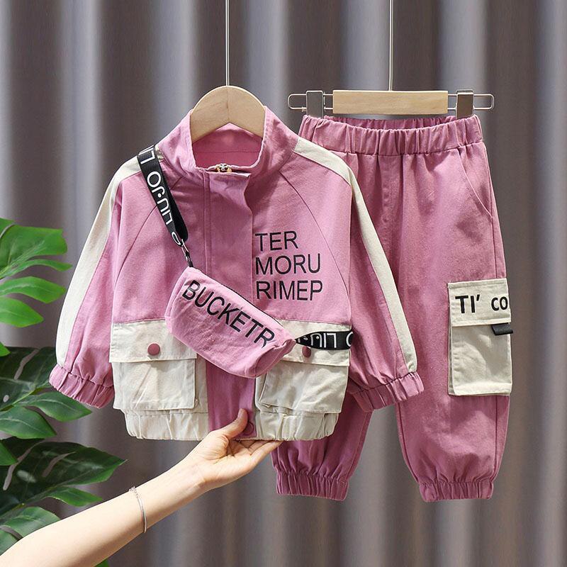 Letter Printed Casual Clothing Set For Kids Girls Spring Kid Jacket + Pants Children Clothes Suits: 150