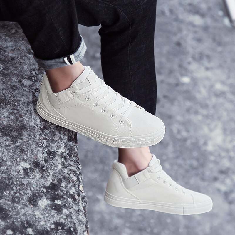 Heren lichte ademende canvas casual schoenen volledig zwart wit hoge top effen kleur sneakers flats canvas schoenen  b025