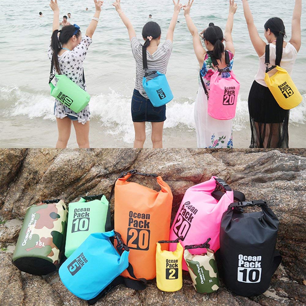 Wasserdichter Trockensack mit Rolltop-Sack hält Ausrügestochen trocken für Kajakfahren, Rafting, Bootfahren, Schwimmen, Camping, Wandern, Strand, Angeln