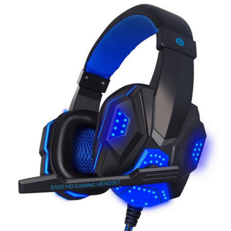 Gaming Headset Met Microfoon En Led Licht Voor Laptop Computer 3.5Mm Wired Noise Isolatie Volumeregeling Gaming Hoofdtelefoon: Blue