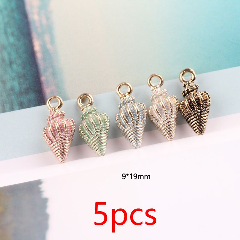 15pcs Cute Starfish Conch Sea Shell Charms Pendants Ocean Style Anklet Bracelet Necklace Jewelry DIY Craft Accessories: 5Pcs Conch