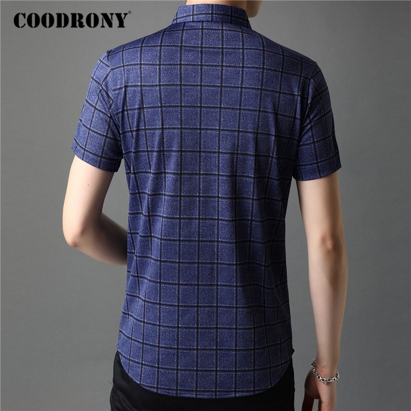 COODRONY Men Shirt Spring Summer Short Sleeve Business Casual Shirts Mens Clothes Slim Fit Plaid Camisa Masculina C6013S