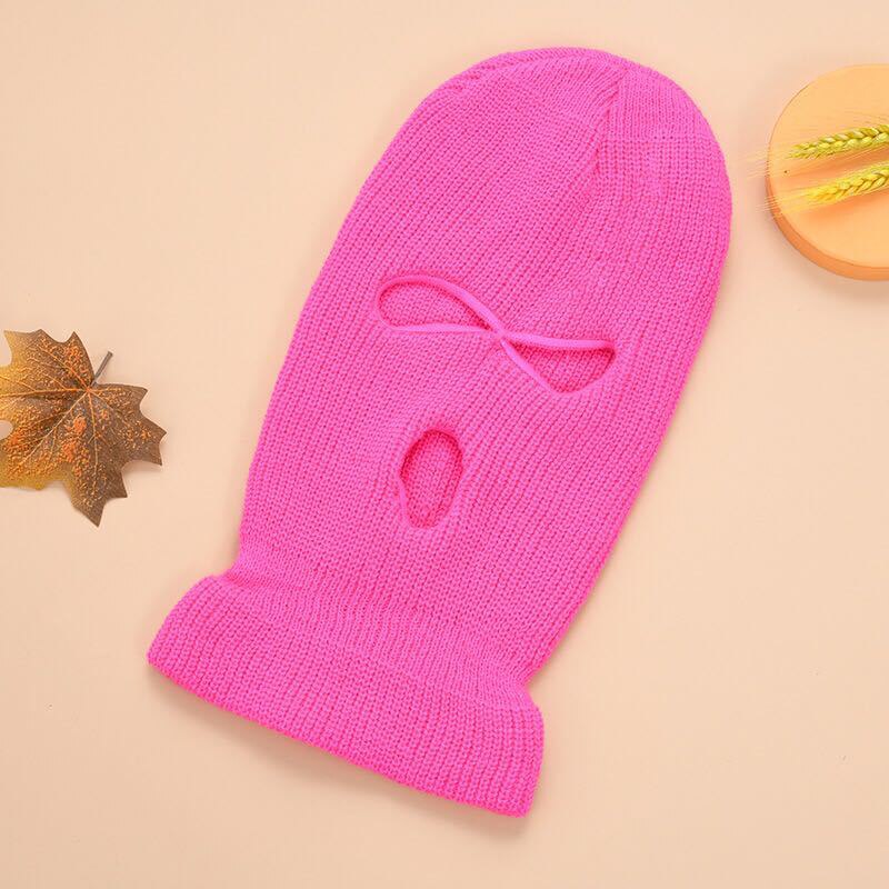 Máscara cortaviento de lana de tres agujeros, máscara para motocicleta, deportes al aire libre, esquí cálido, snowboard, pasamontañas a prueba de viento: dark pink