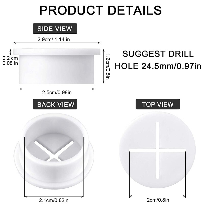 12 Pieces Cable Cord Grommet Desk Cable Hole Cover 1 Inch Rubber Wire Organizer for Desk Table TV Hole Cable Management