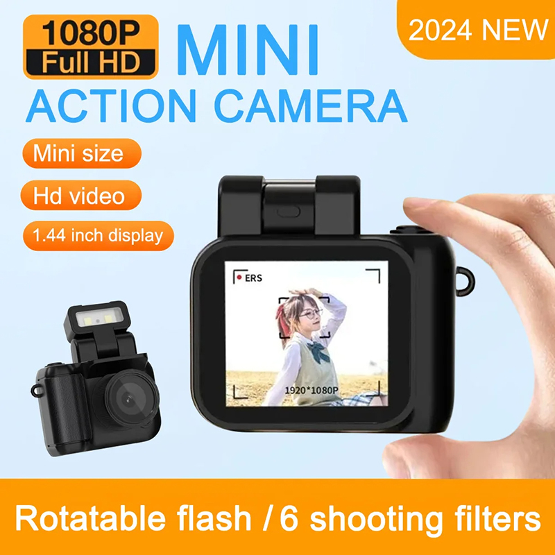 Mini-monoreflexkamera i cmos-stil med blixtlampa och batteridocka, bärbar videoinspelare  dv 1080p med lcd-skärm