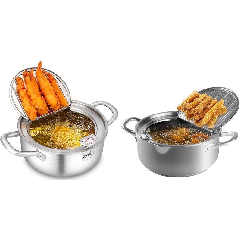 Frittieren Topf, Edelstahl Tempura Friteuse Mit Thermometer, Deckel Japanischen Stil Tempura Friteuse Pan Unbeschichtete Friteuse
