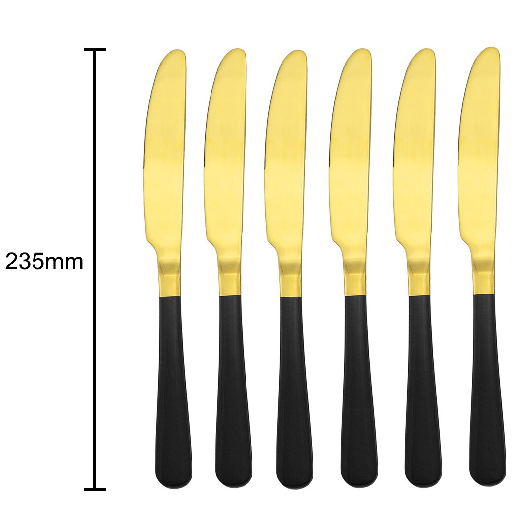 6pcs Dinnerware Pink Handle Gold Flatware Set 304 Stainless Steel Cutlery Set Dinner Knife Fork Spoon Hotel Tableware set: Black Dinner Knife