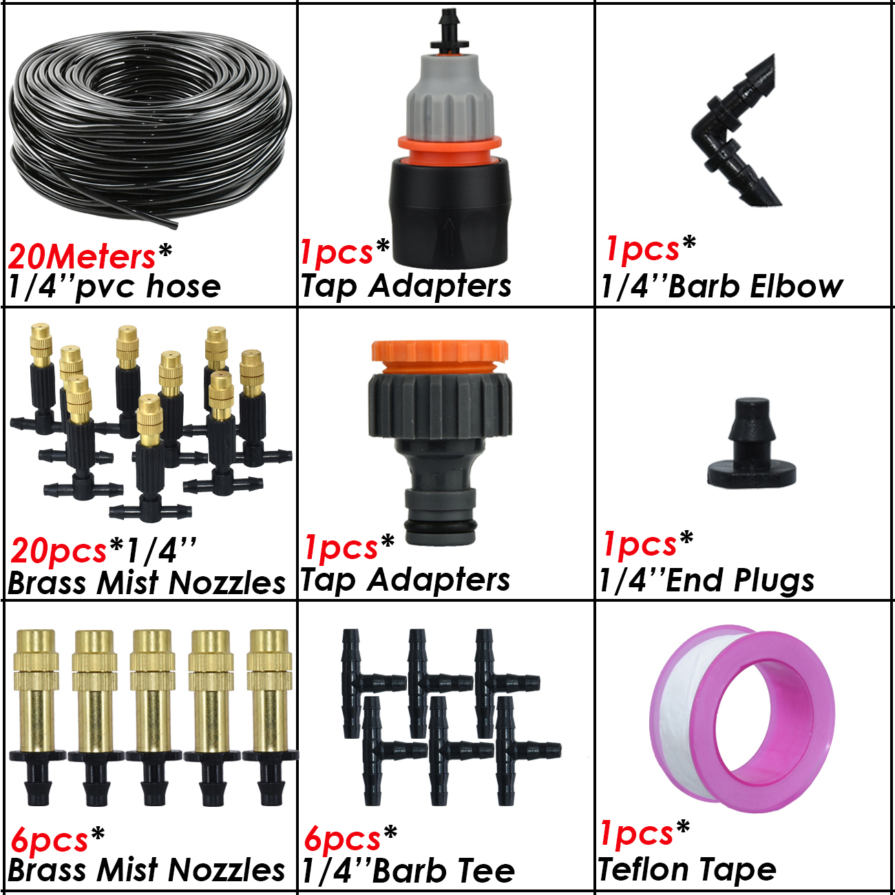 5M-50M Garden Misting Cooling System 1/4'' Drip Irrigation Outdoor Watering Brass Atomizer Nozzles 4/7mm Hose Greenhouse Parasol