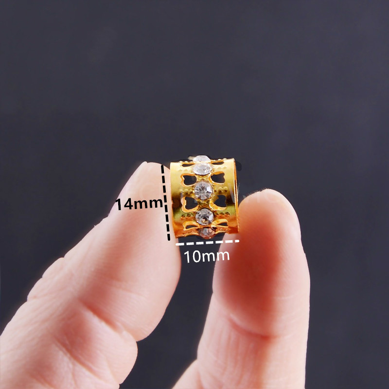 10/20 Pcs Gold Rhinestone Ring Dreadlock Beads for Braids Hair Beads for Dreadlocks Adjustable Hair Braid Cuff Clips