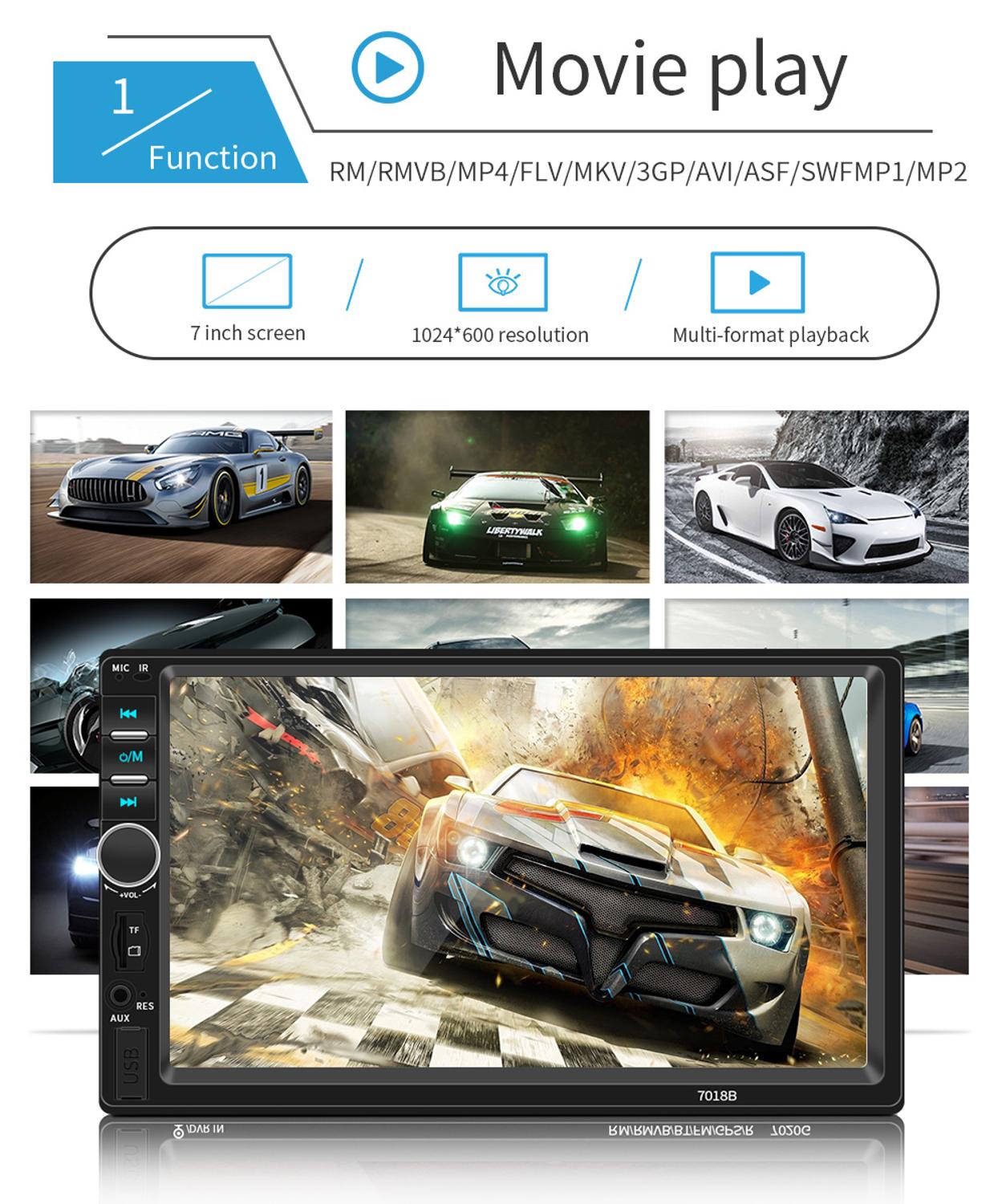 7018B 7" 2-DIN Bluetooth Car Stereo MP5 Player FM Radio Hands-free Call