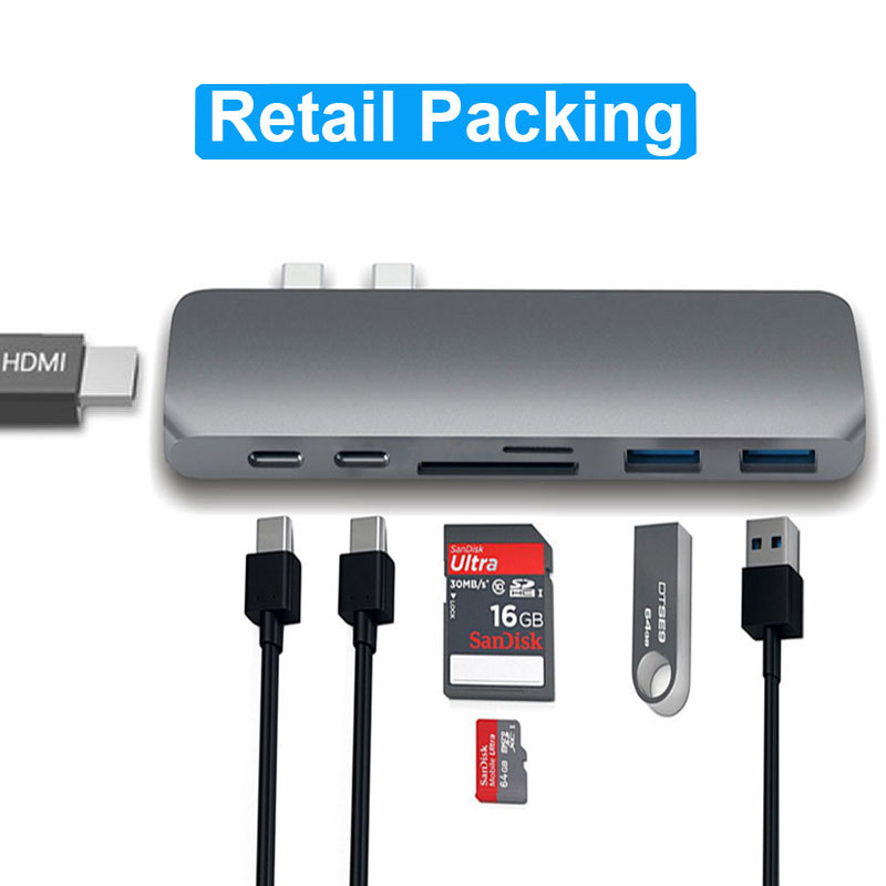 Usb-c dock til hdmi thunderbolt 3 adapter usb type c hub med pd power tf sd kortlæser usb 3.0 til macbook pro/air usb-c: Original æske-grå
