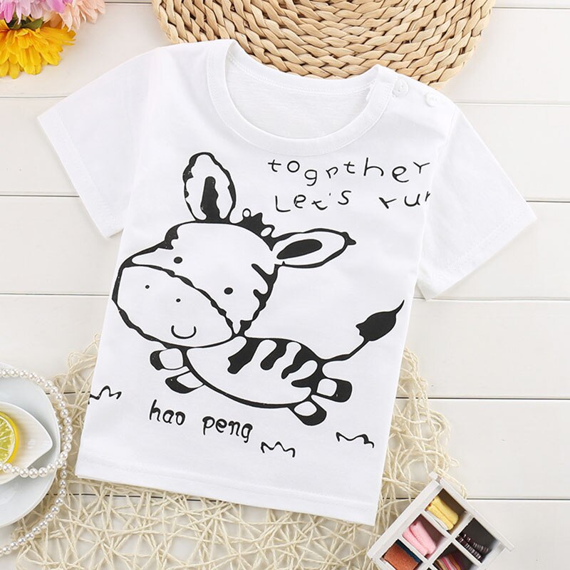 Kinderen Korte Mouwen T-shirt Voor Jongen/Meisjes 2-9 Jaar Tieners Kinderachtig Katoen Karakter Fishbone Zebra donkey Kids Tops Tee: Donkergrijs / 9