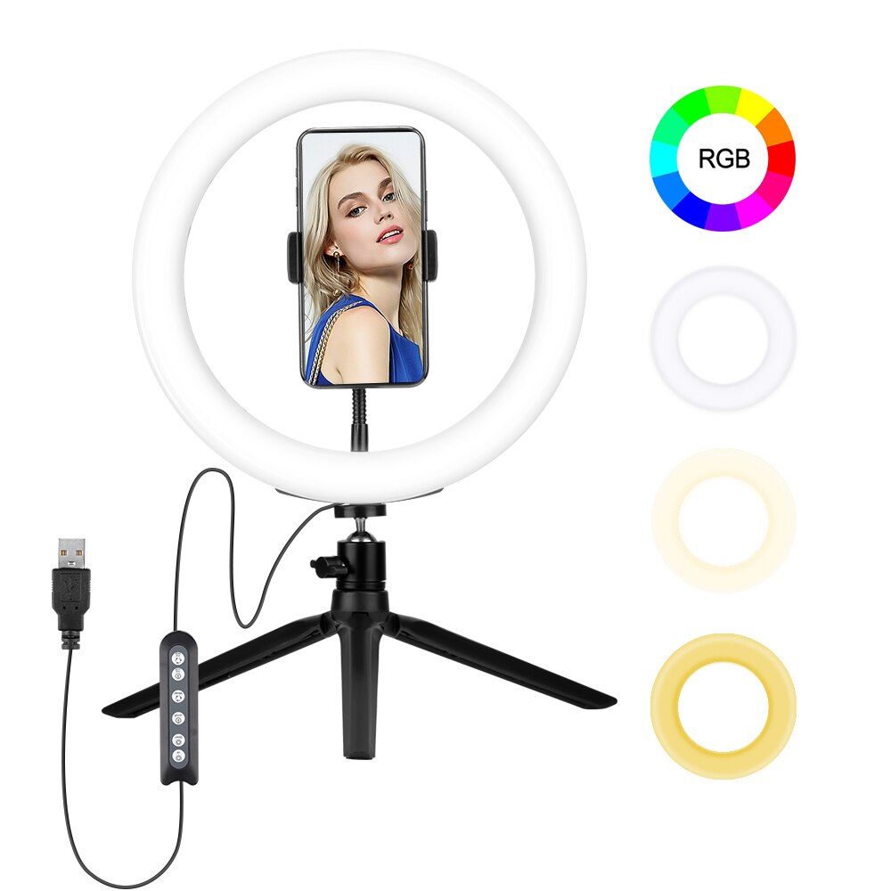 LED Selfie Ring Light Photography Dimmable Camera Phone Ring Lamp With Table Tripods For Makeup Video Live Studio: 01