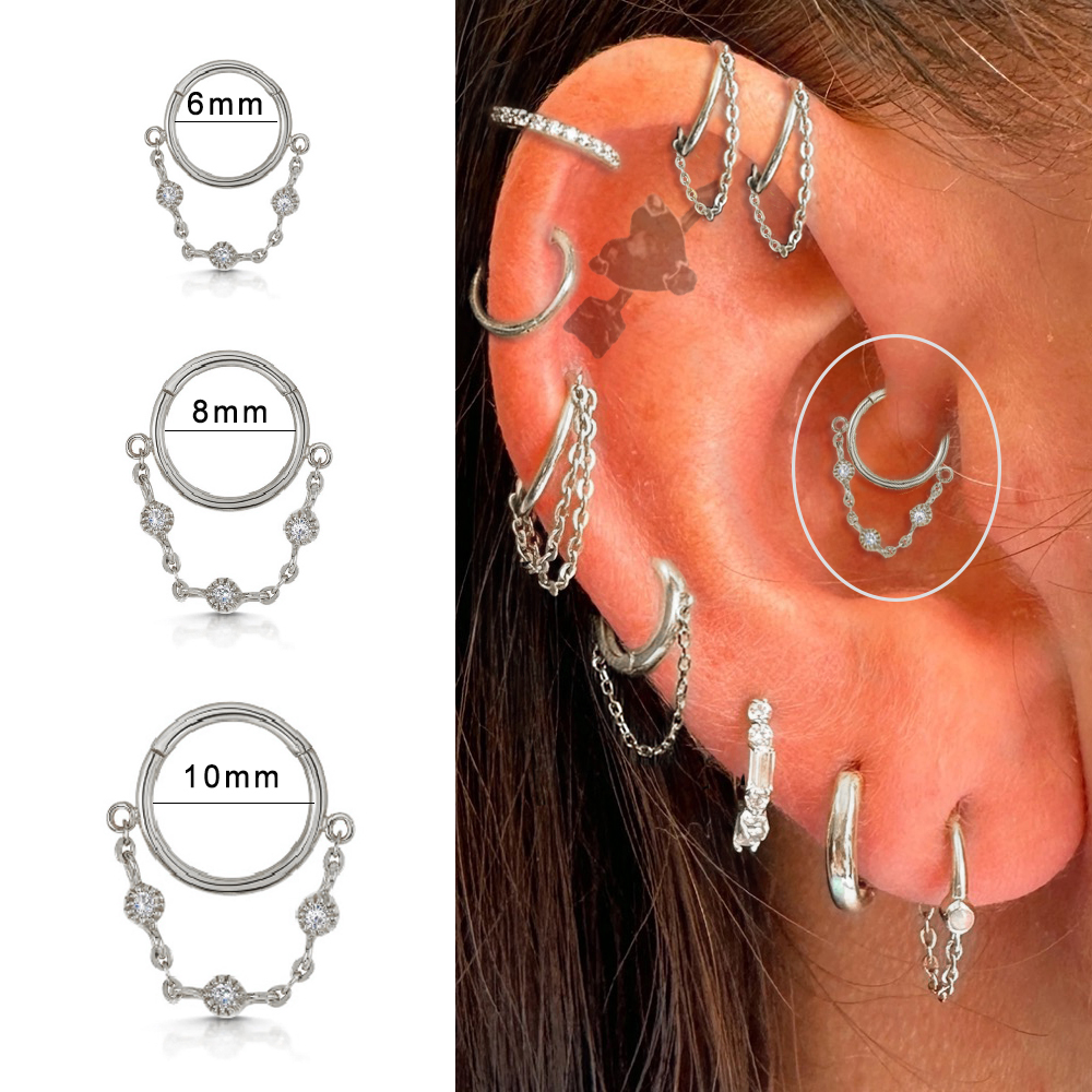 1Pc Roestvrij Staal Eenvoudige Septum Piercing Neus Ringen Vrouwen Oorringen Met Ketting Goud Kleur Tragus Toren Oor Piercing Sieraden: WHITE / Rose Goud Kleur