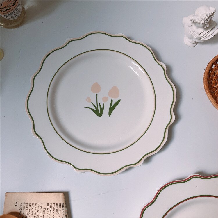 LadyCC-plato Vintage de cerámica para comida, vajilla de cerámica, utensilios de cocina, vajilla de porcelana, plato de comedor