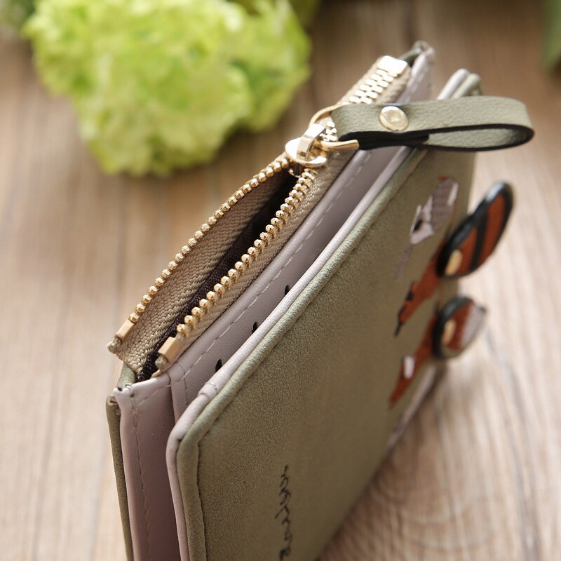 1pc damen-geldbörsen mit niedlichen Karikatur-tieren, kurze leder-geldbörse, kleines münzfach, reißverschluss, kartenhalter für mädchen