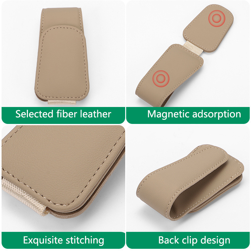 Universele Auto Auto Zon Zonneklep Brilklem Lederen Glazen Houder Magnetische Multifunctionele Auto Accessoires Opslag