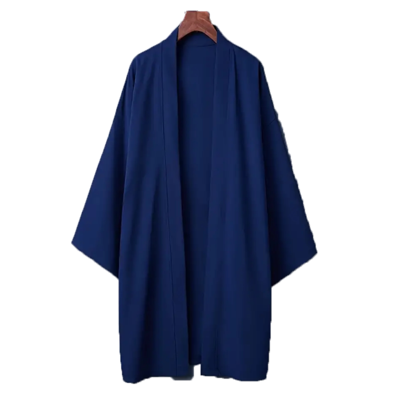 Poncho Kimono japonais Long pour hommes et femmes, couleur unie, décontracté, ample, Yukata Haori Beach, chemise Hiyoshi noire, été 2024: XXL / Bleu