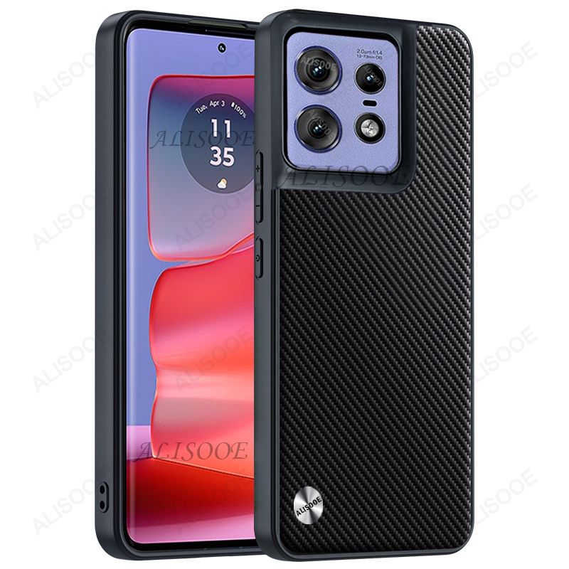 Motorola edge 50 pro 40 neo  g54 -puhelimen suojakuori, kuitukuvioinen pu-nahkainen suojakuori moto edge 50 pro  g14 g34 g84 -puhelimelle.: Neopreeni / Musta