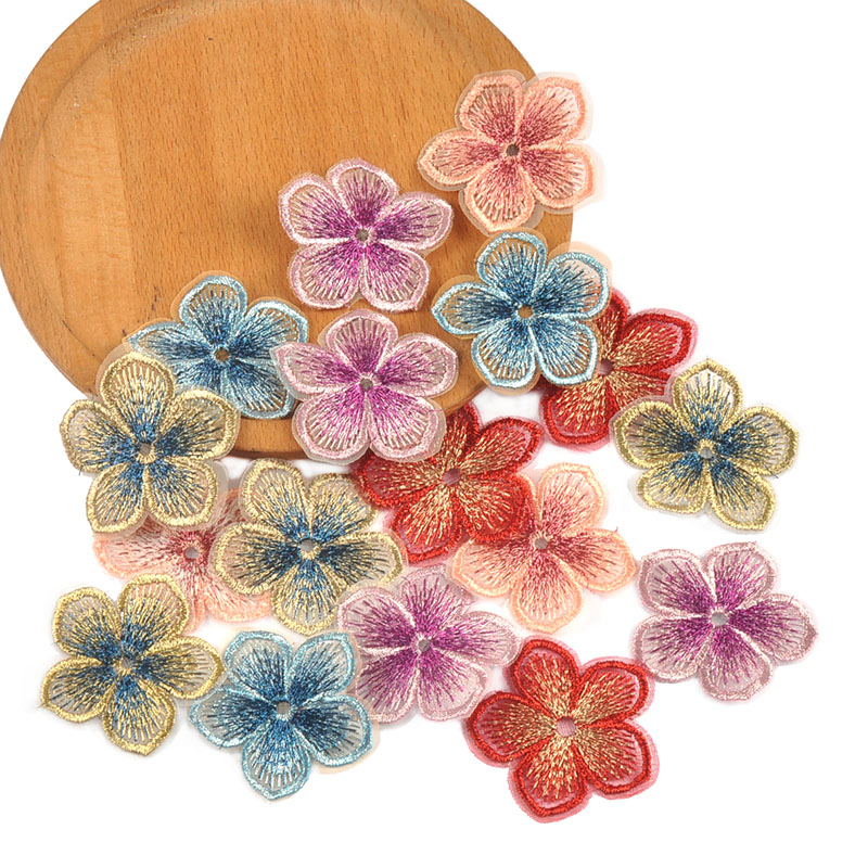 Parches de flores con borde de encaje, accesorios de costura de ropa, apliques bordados, manualidades DIY, suministros de decoración hechos a mano, 5 colores, 10 piezas, 4,5 cm