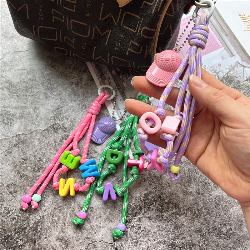 Keychains for Cell Phone Key Ring Acrylic Letter Strap for Keys Braided Key Lanyard Bag Cellular Pendant Keycord Exquisite