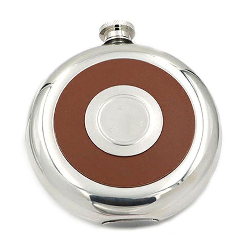 Round Stainless Steel Pocket Flask With Build-In Shot Glass 5Oz Hip Flask Mirror Polished Mini Alcohol Bottles