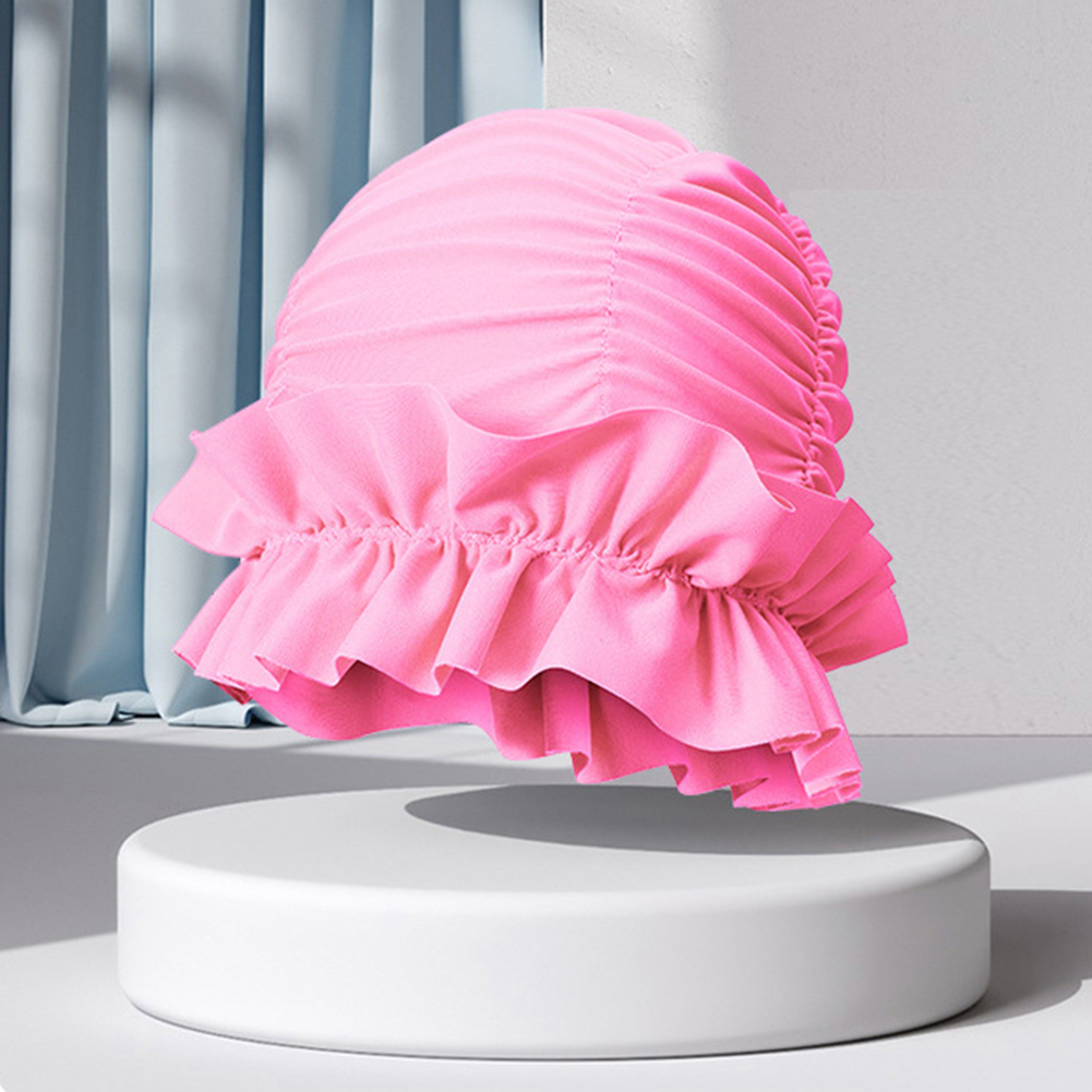 Women Pleated Swim Cap Nylon Swimming Cap Comfortable Portable Pool Cap Ear Protection Keep Hairstyle Unchanged for Beach Pool