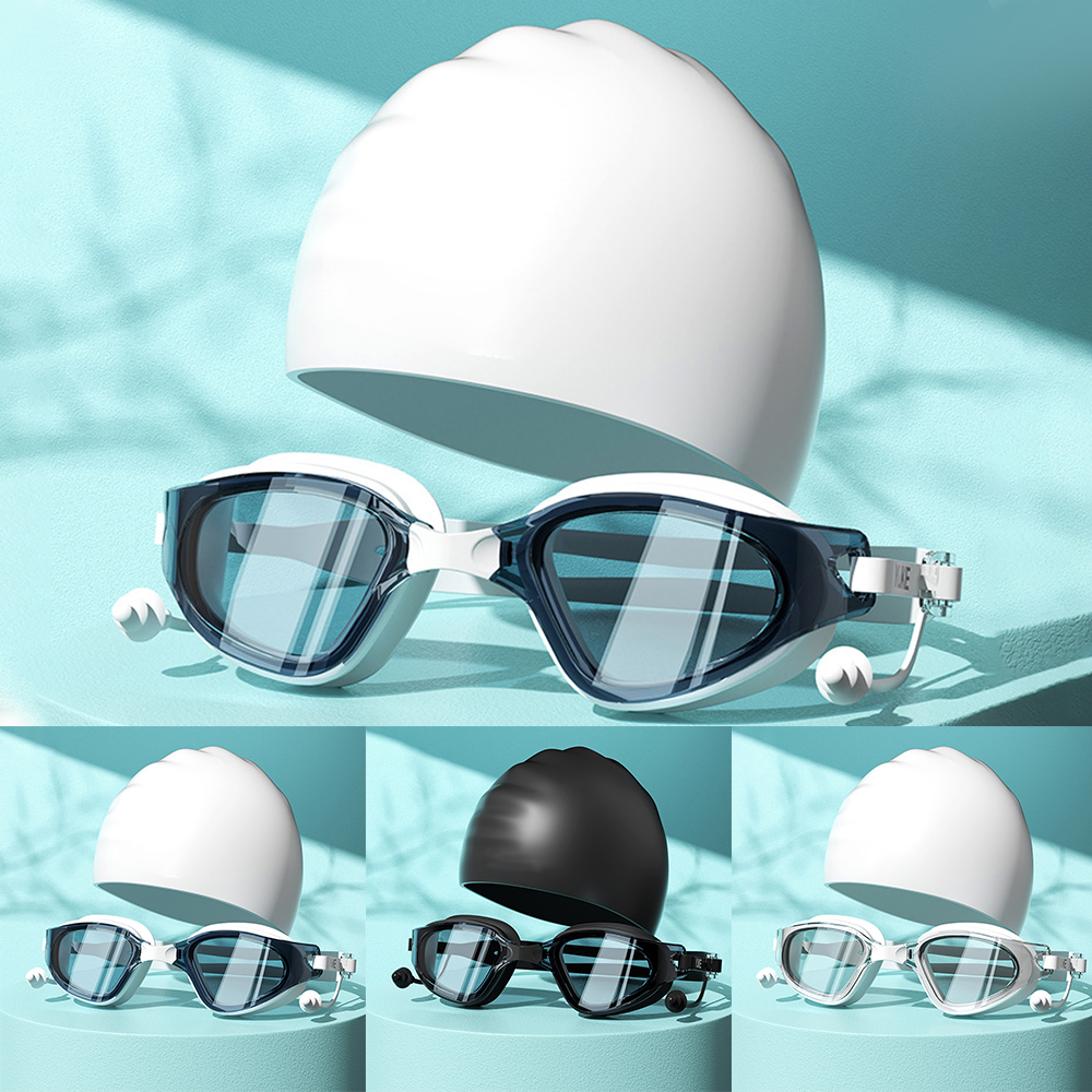Zwembril Cap Volwassen HD Anti-condens Zwembril Set Waterdichte siliconen zwembril met oordopjes Anti-UV Zwembril