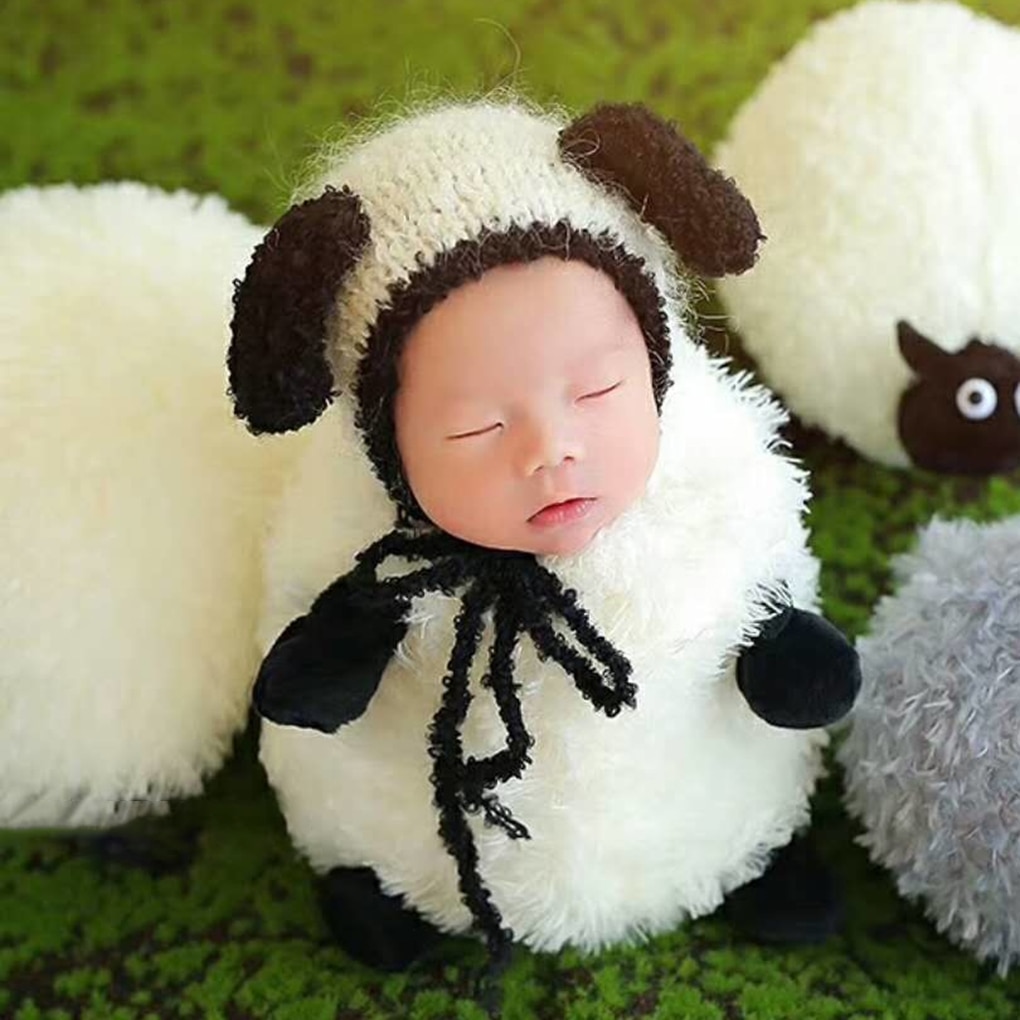 Handgemaakte baby dieren stijl foto prop outfit kleding wol breien haak fotografie hoed stoffen set