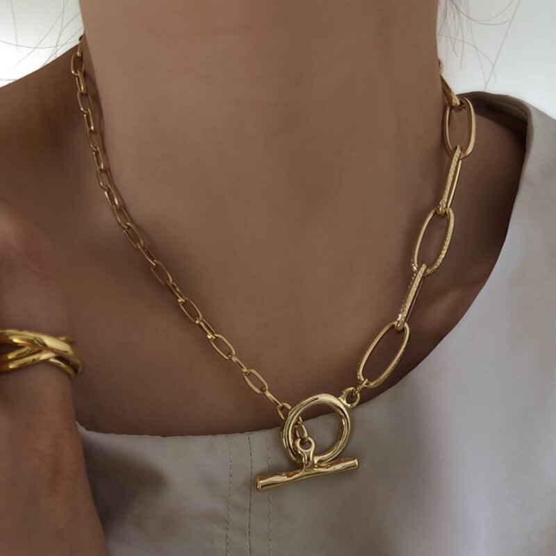 Peri'sBox Gold Gemischt PaperClip Kette Halsketten Umschalten Verschluss Kreis Halsketten für Frauen Bar Halskette minimalistisch Heißer Schmuck