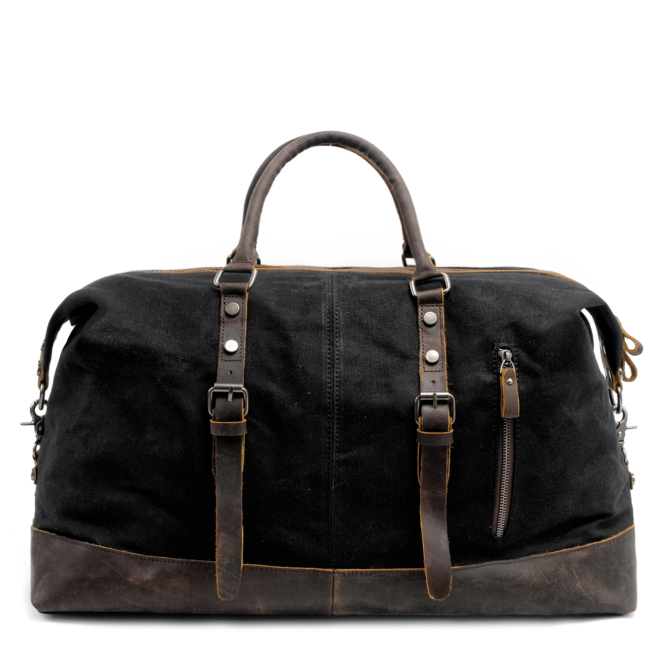 MUCHUAN, bolsos de viaje para hombre, M, bolsos de mano, bolsos de lona de cuero, bolsas de viaje, bolsos de hombro, gran capacidad, fin de semana, durante la noche: Black