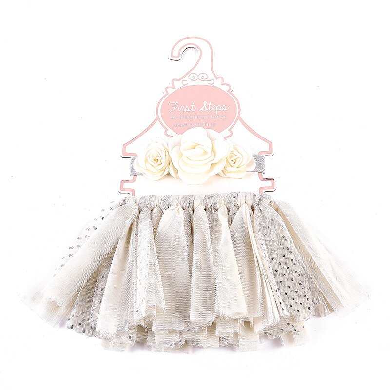 Cute Toddler Newborn Baby Girl Tutu Skirt + Headband Photo Prop Costume Outfit: Beige