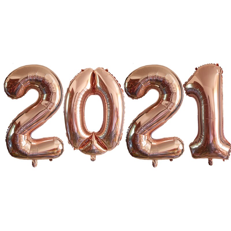 4 sztuk/partia 16inch 32inch 2021 liczba balony foliowe Rainbow rysunek balon nowy rok 2021 nowy rok dekoracje świąteczne dekoracje: Czerwona róża / 32 inch