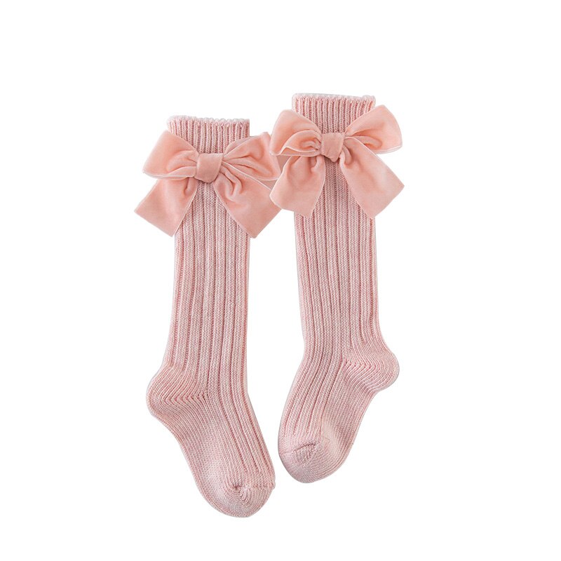 Veludo grandes arcos bebê menina collants outono inverno bebê tornozelo meias longas infantil criança crianças collants: pink