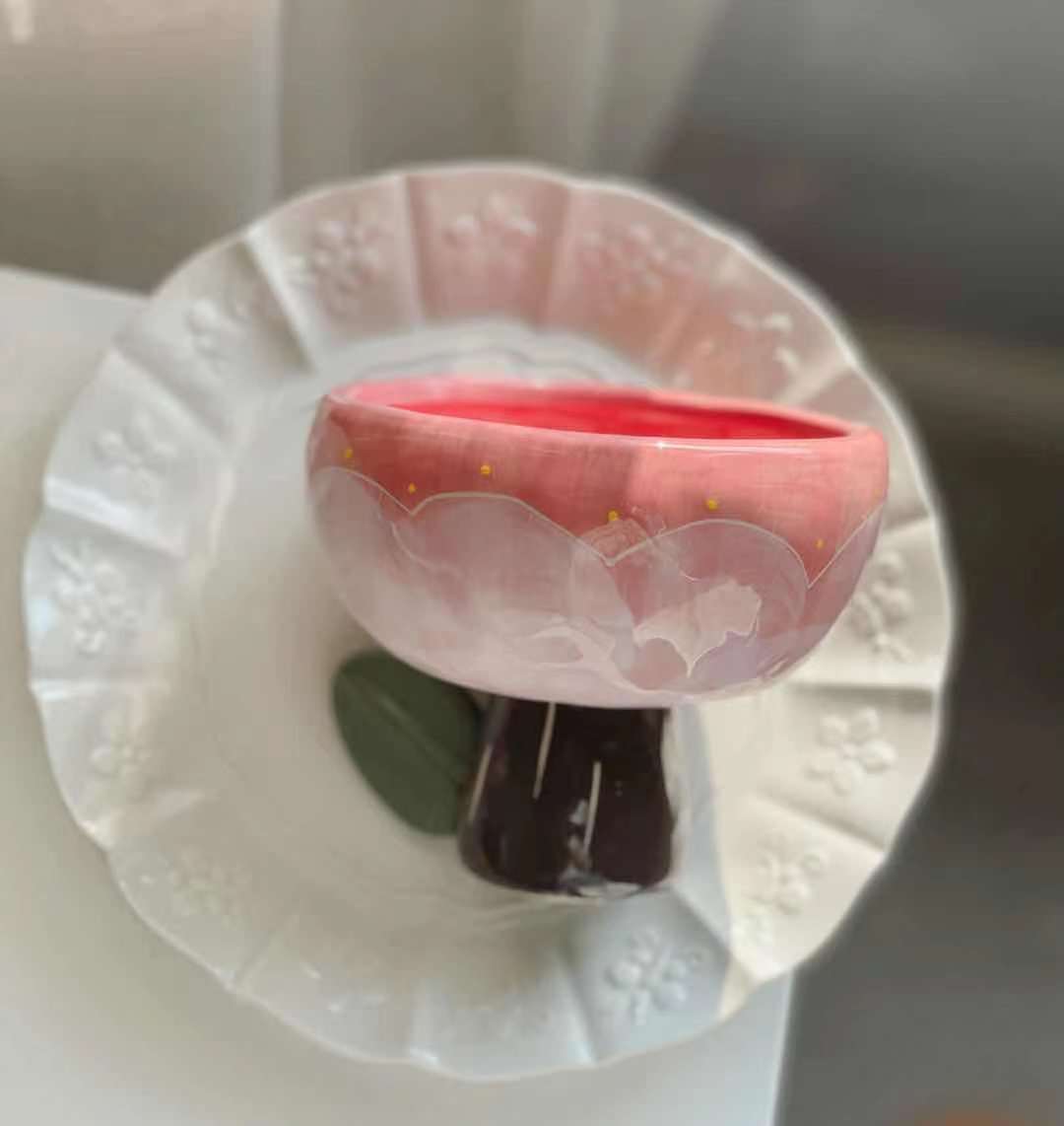 Tasse à thé en forme de fleur de tulipe en trois dimensions peinte à la main, bol à Dessert en forme de cœur pour fille mignonne, ornements de Style Ins